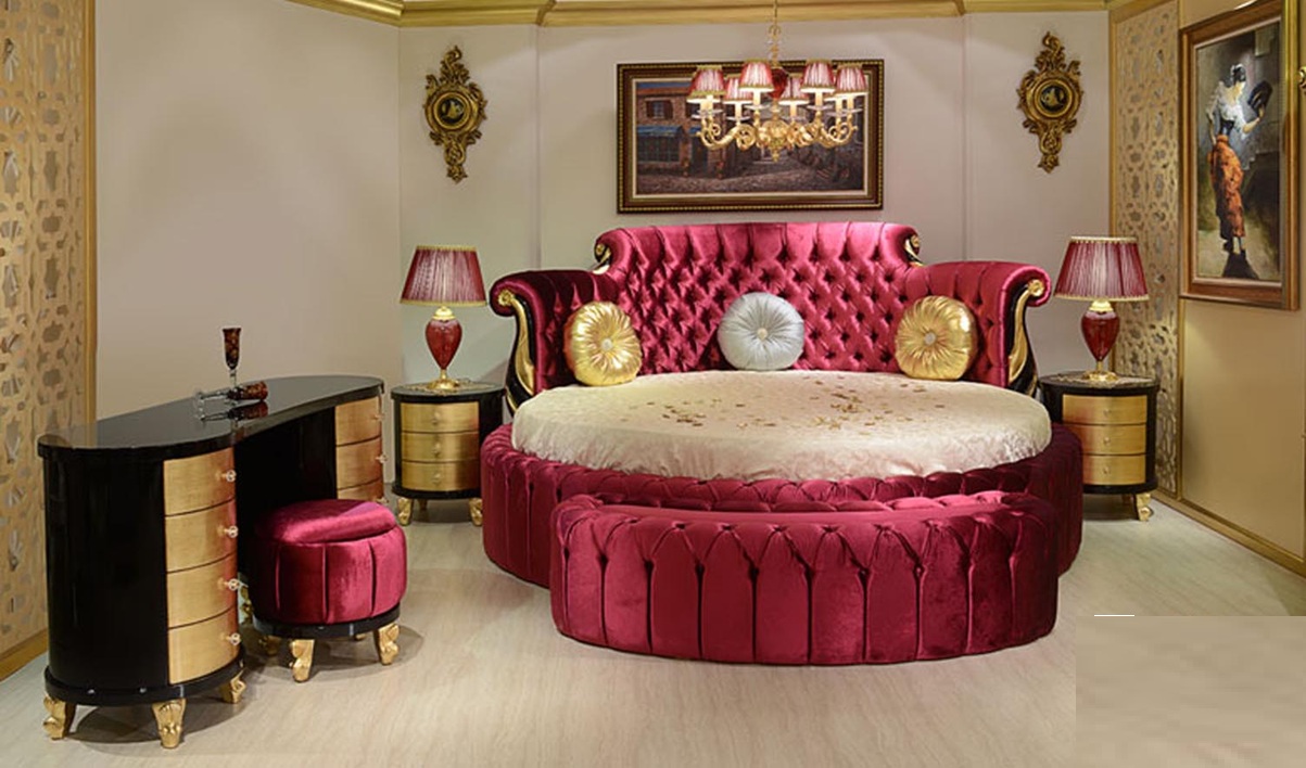 Golden Luxury Furniture Kirti Upholstered Round Luxury Bedroom Set