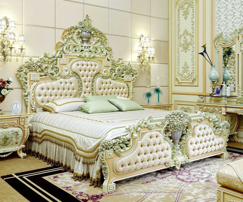 Golden Luxury Furniture Antique Baroque Bed – Hand-Carved Floral Accents - Image 2