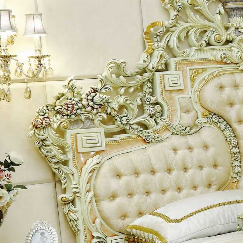 Golden Luxury Furniture Antique Baroque Bed – Hand-Carved Floral Accents - Image 4