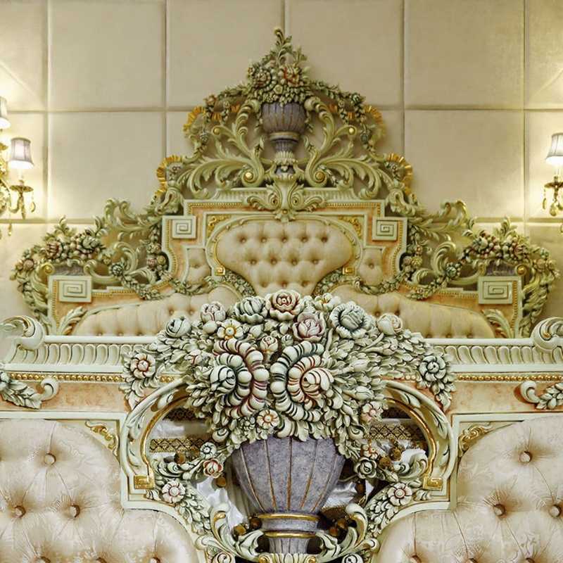 Golden Luxury Furniture Antique Baroque Bed – Hand-Carved Floral Accents - Image 5