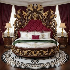 Golden Luxury Furniture Luxurious Round Bed with Gold Highlighting