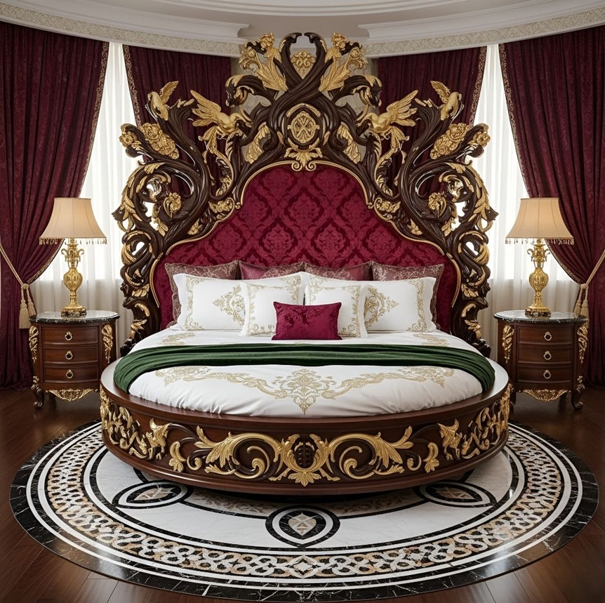 Golden Luxury Furniture Luxurious Round Bed with Gold Highlighting