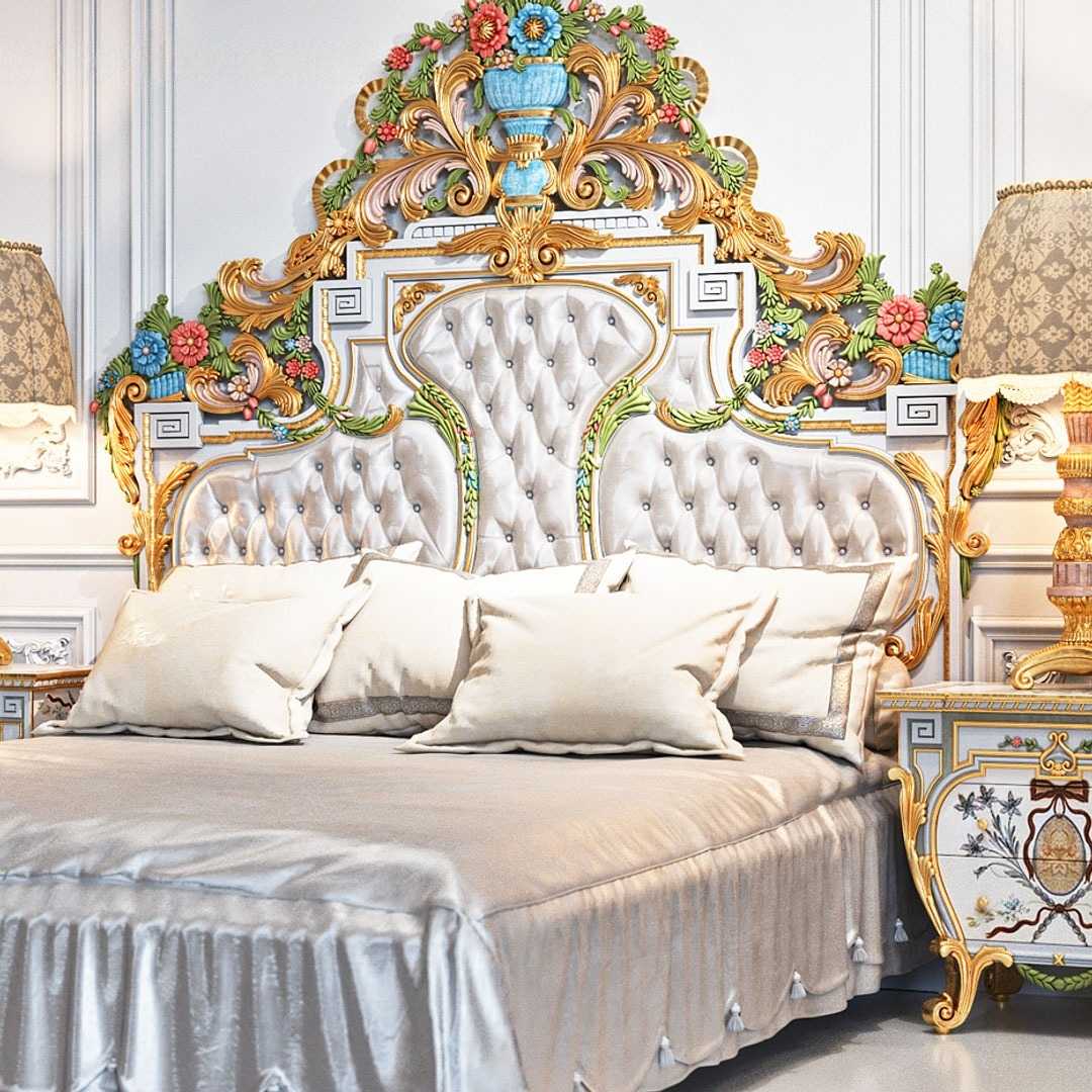 Golden Luxury Furniture Traditional Hand-Painted Headboard with Heavy Floral Carving – Luxurious Antique Bed Design - Image 4