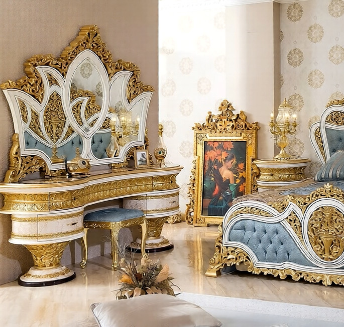 Golden Luxury Furniture Luxury European Style Hand Carving Bedroom Bed - Image 2