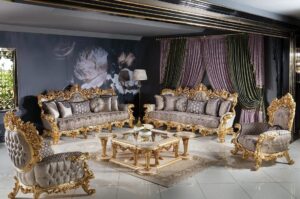Golden Luxury Furniture Majestic Royal Touch Designer Sofa Set for Luxury Living Rooms
