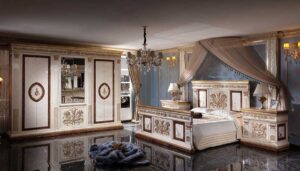 Golden Luxury Furniture Luxurious Victorian Bedroom Set With Heavy Carved Headboard Footboard And Premium Wardrobe