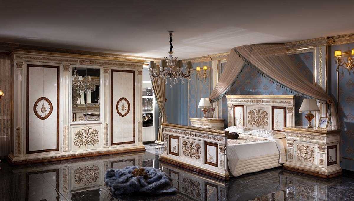 Golden Luxury Furniture Luxurious Victorian Bedroom Set With Heavy Carved Headboard Footboard And Premium Wardrobe