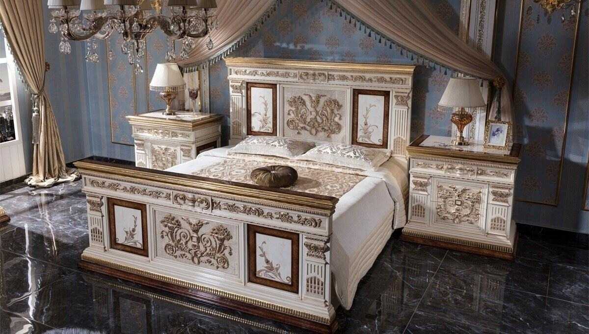 Golden Luxury Furniture Luxurious Victorian Bedroom Set With Heavy Carved Headboard Footboard And Premium Wardrobe - Image 2