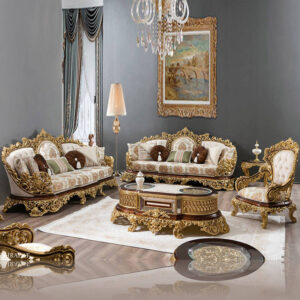 Golden Luxury Furniture Turkish Style Sofa Set Heavy Carving Premium Fabric Luxury Life Style