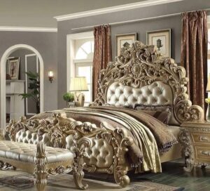 Luxurious Antique Gold and Cream Bedroom Design with Ornate Furnishings