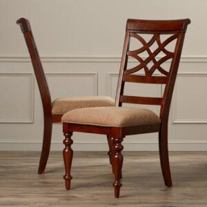 Classic Wooden Lattice Back Upholstered Dining Chair