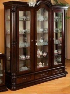 Classic Wooden Display Cabinet with Glass Shelves and Elegant Detailing