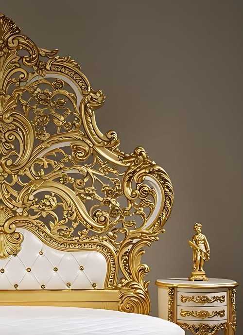 Golden Luxury Furniture Luxury Round Bed with Gold Ornate Frame and White Upholstery – Elegant Baroque Design for Royal Bedrooms - Image 2