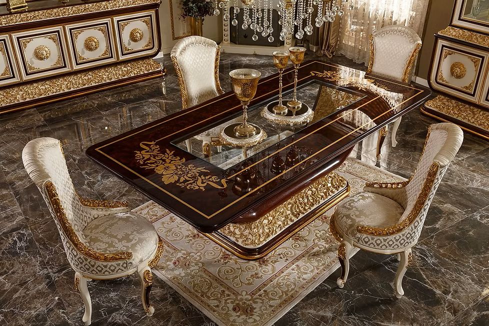 Golden Ultra Luxury Emperor Heritage Dining Ensemble Detailed with Deep Carved European Motifs, Majestic Golden Highlights And Elite Royal Chairs - Image 2