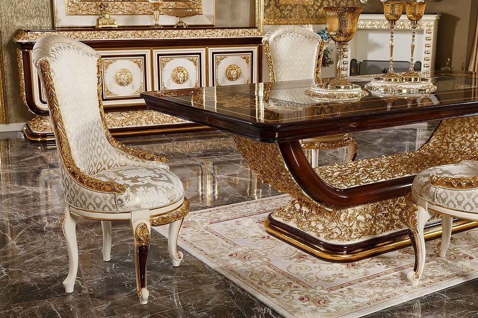 Golden Ultra Luxury Emperor Heritage Dining Ensemble Detailed with Deep Carved European Motifs, Majestic Golden Highlights And Elite Royal Chairs - Image 3