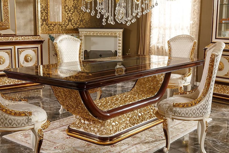 Golden Ultra Luxury Emperor Heritage Dining Ensemble Detailed with Deep Carved European Motifs, Majestic Golden Highlights And Elite Royal Chairs - Image 4