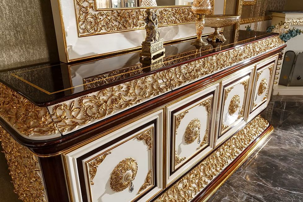 Golden Ultra Luxury Emperor Heritage Dining Ensemble Detailed with Deep Carved European Motifs, Majestic Golden Highlights And Elite Royal Chairs - Image 5
