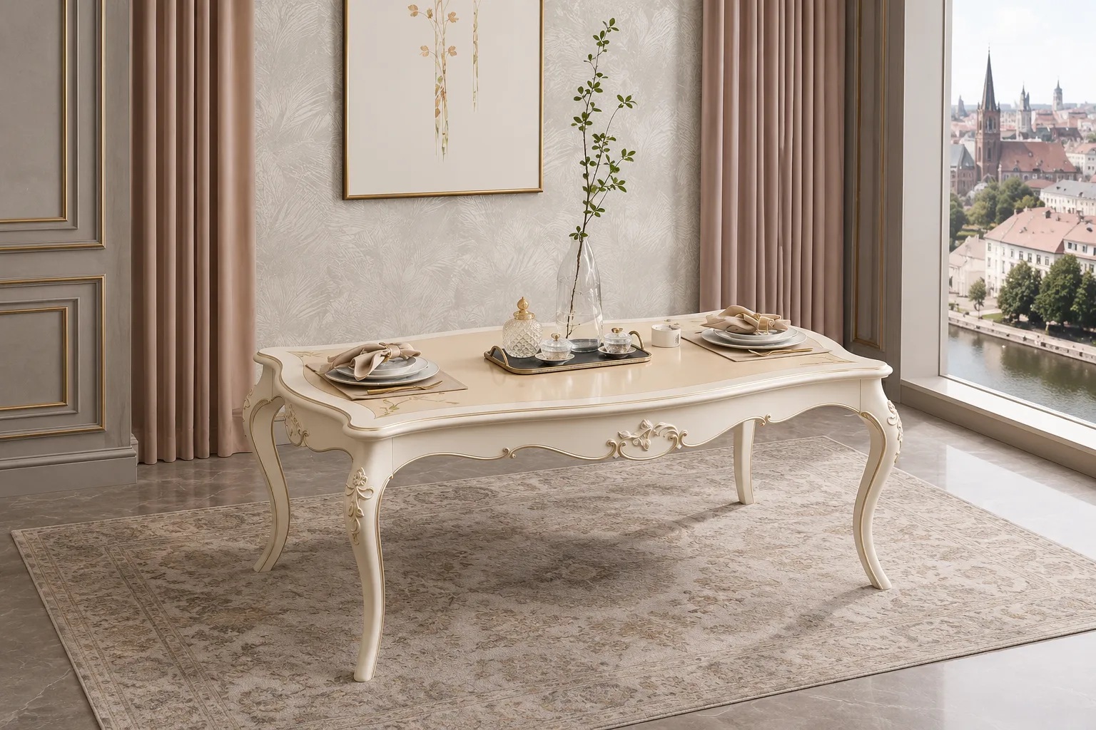 Golden Luxury Furniture Classic Luxury Wooden White Duco Dining Set - Image 4