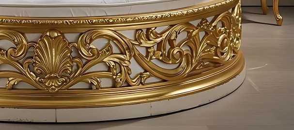 Golden Luxury Furniture Luxury Round Bed with Gold Ornate Frame and White Upholstery – Elegant Baroque Design for Royal Bedrooms - Image 3