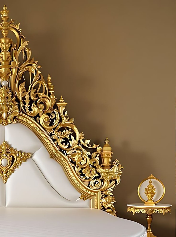 Golden Luxury Furniture Luxury Round Bed with Gold Ornate Frame and White Upholstery – Elegant Baroque Design - Image 2