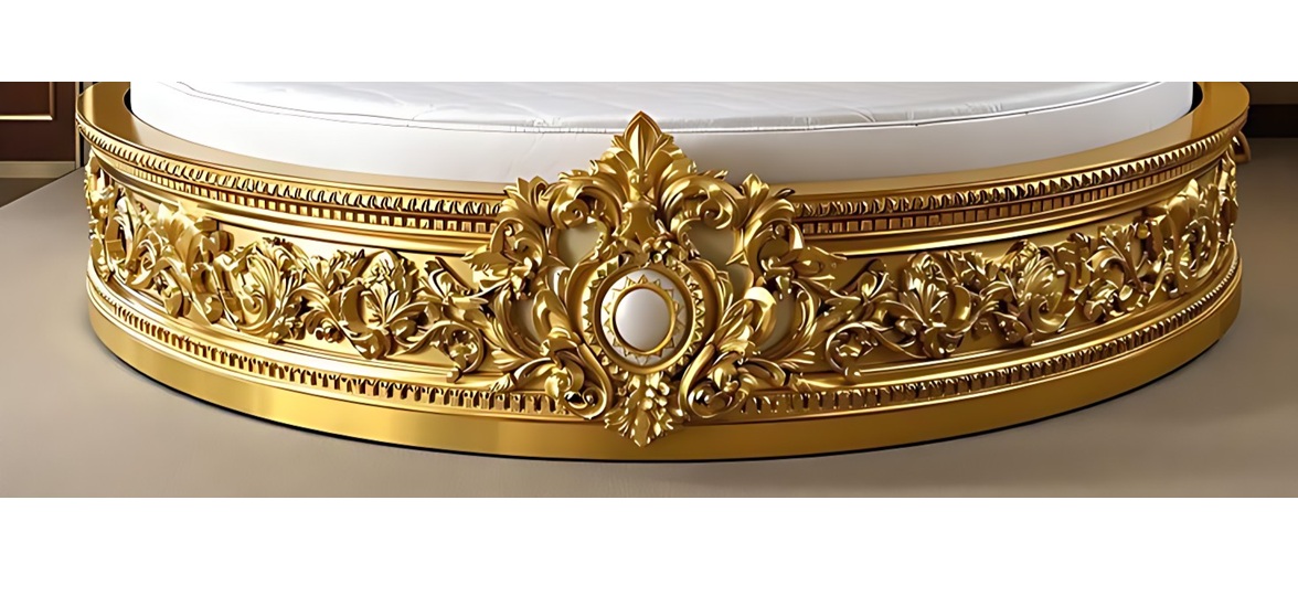 Golden Luxury Furniture Luxury Round Bed with Gold Ornate Frame and White Upholstery – Elegant Baroque Design - Image 3