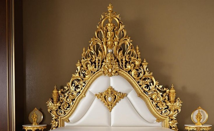Golden Luxury Furniture Luxury Round Bed with Gold Ornate Frame and White Upholstery – Elegant Baroque Design - Image 4