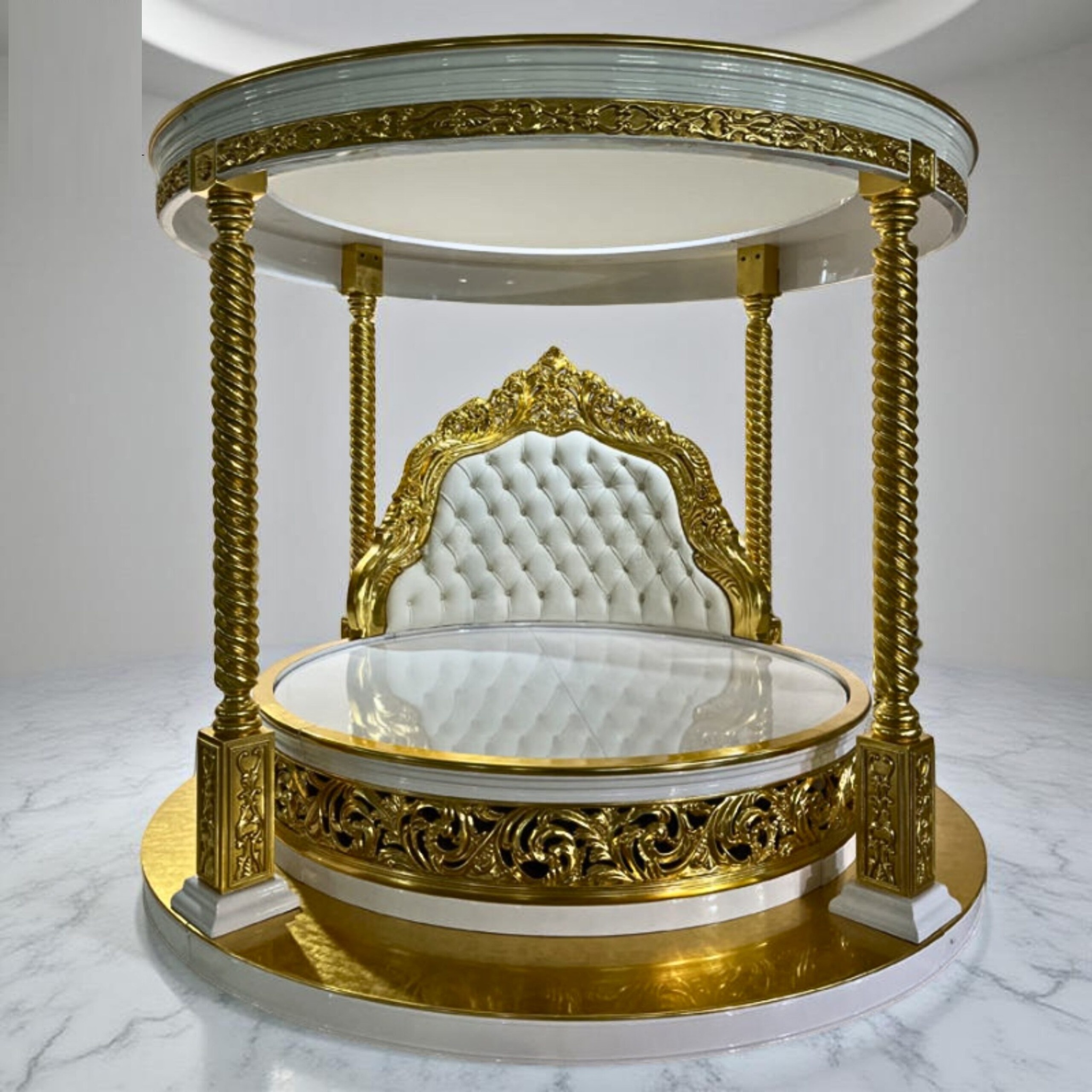 Luxury Golden Furniture European Wooden Round Bed Design with Price - Image 2