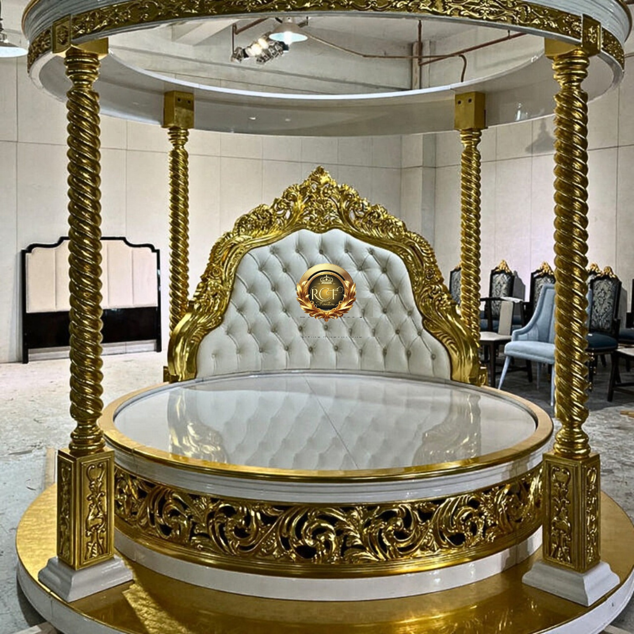 Luxury Golden Furniture European Wooden Round Bed Design with Price