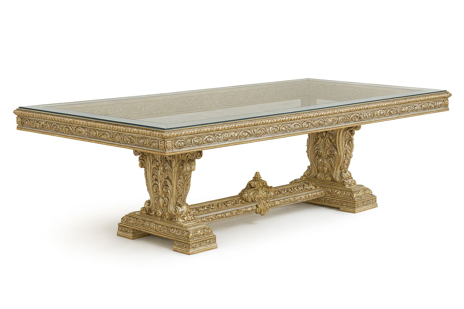 Golden Luxury Grand Royal Gold Leaf Ornate Dining Set with Glass-Top Table & Fully Carved Swivel Barrel Chairs – Ultra-Luxury Classic Collection - Image 2