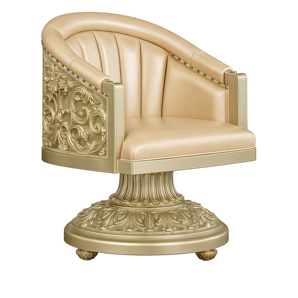 Golden Luxury Grand Royal Gold Leaf Ornate Dining Set with Glass-Top Table & Fully Carved Swivel Barrel Chairs – Ultra-Luxury Classic Collection - Image 4