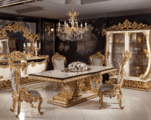 Golden Luxury Furniture Carved Dining Set (6-Seater) Classic European Elegance