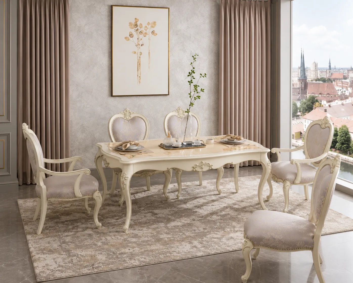 Golden Luxury Furniture Classic Luxury Wooden White Duco Dining Set