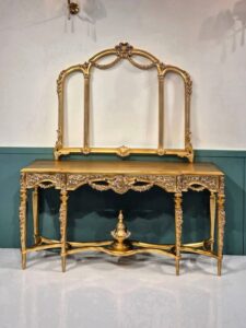 Luxury French Baroque Gold Console Table with Ornate Mirror | Antique Style Dressing Console