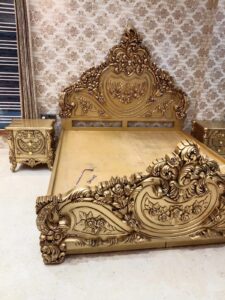 Wooden luxury bed golden